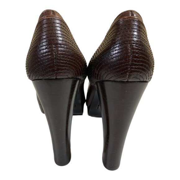 Michael Kors Brown Leather Round Toe Platform Chunky Heels Pumps 6.5M - Picture 8 of 10